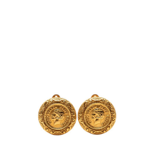 Gold Plated Coco Profile Round Clip On Earrings - Image 1