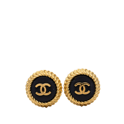 CC Gold Plated and Enamel Round Clip On Earrings - Image 1