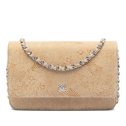 CC Lace Overlay Goatskin Wallet On Chain - Image 1