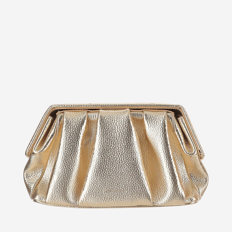 Themoirè Pleated Vegan Leather Clutch — Gold
