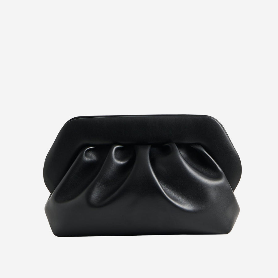 Themoirè Pleated Vegan Fabric Top Handle Bag — Black