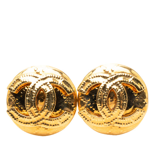 Gold Plated CC Round Clip on Earrings - Image 1