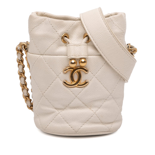 Mini Quilted Caviar Twist Your Buttons Drawstring Bucket Bag - Image 1