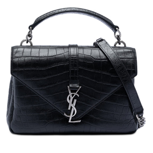 Medium Croc Embossed Leather College Satchel - Image 1