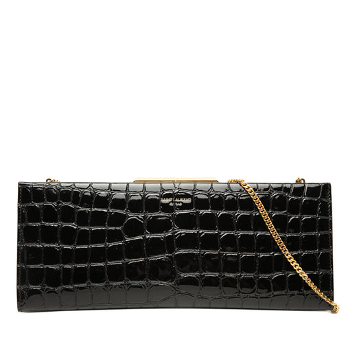 Croc Embossed Patent Midnight Clutch on Chain - Image 1