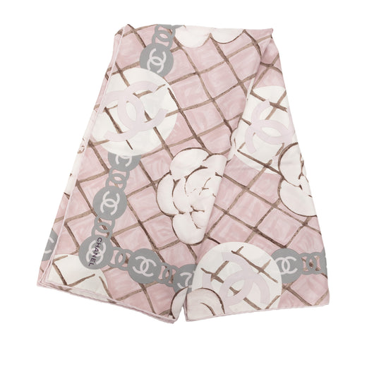 CC Camellia and Quilted Printed Silk Scarf 90 - Image 1