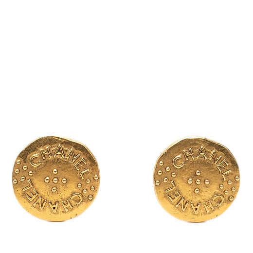 Gold Plated Logo Round Clip On Earrings - Image 1