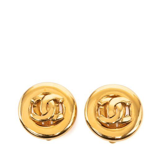 CC Gold Plated Button Clip On Earrings - Image 1