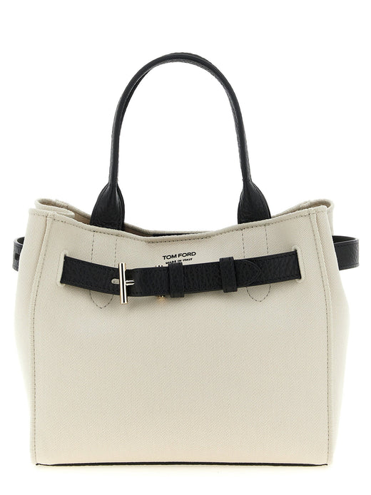 Tom Ford Audrey Top Handle Bag — Cream Canvas And Hammered Leather