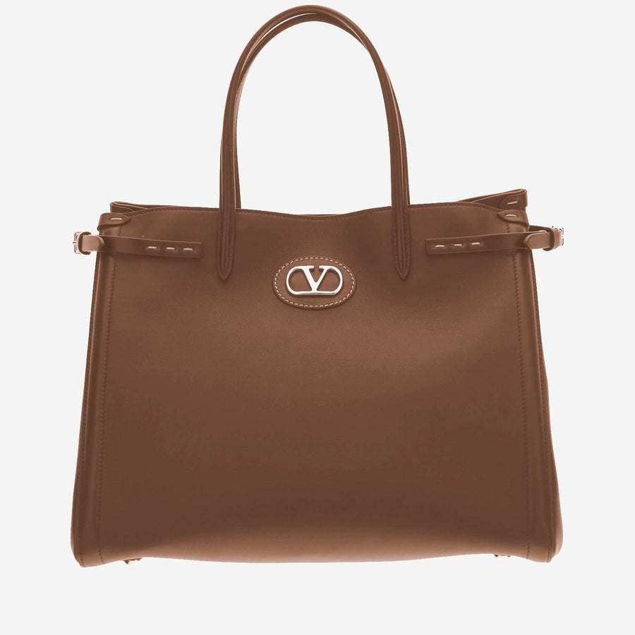 Valentino Garavani Antibes Top Handle Bag — Brown Calfskin