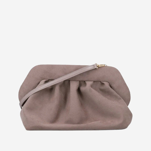 Themoirè Vegan Fabric Gathered Clutch — Taupe