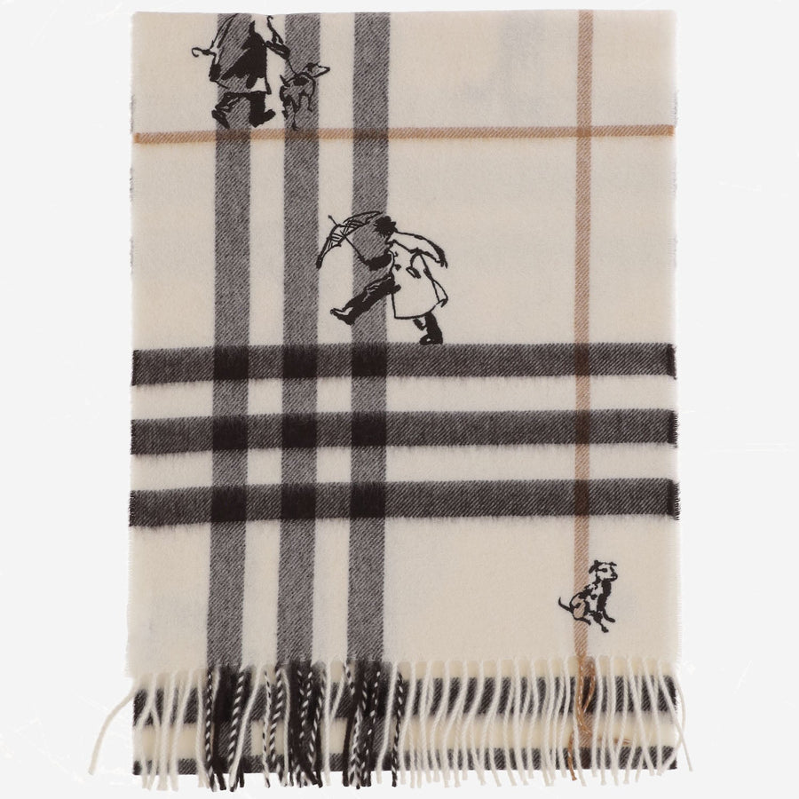 Burberry Cashmere Check Scarf — White Scarfs