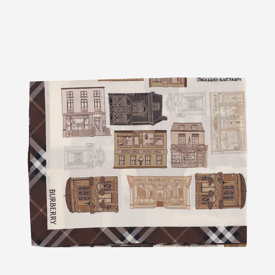 Burberry Storefront Print Silk Scarf — Beige Mulberry Scarfs