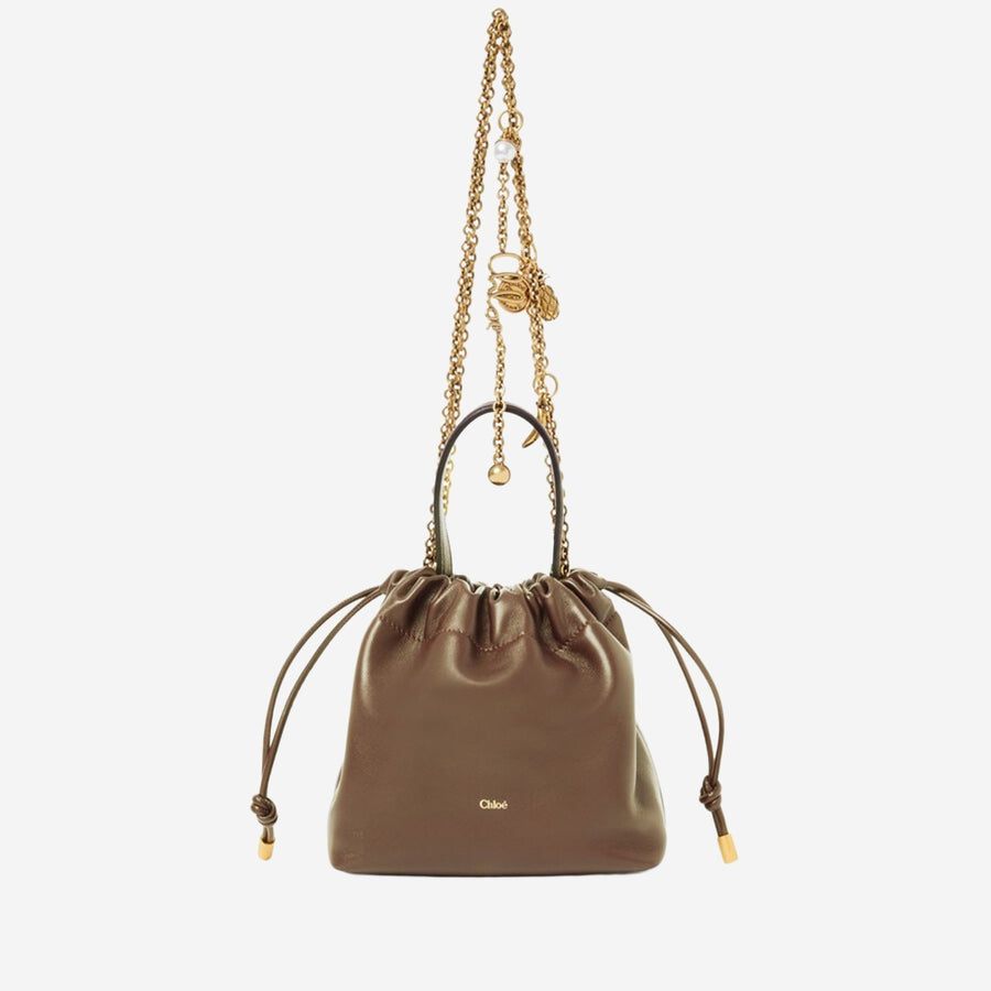 Chloé Drawstring Leather Shoulder Bag — Brown