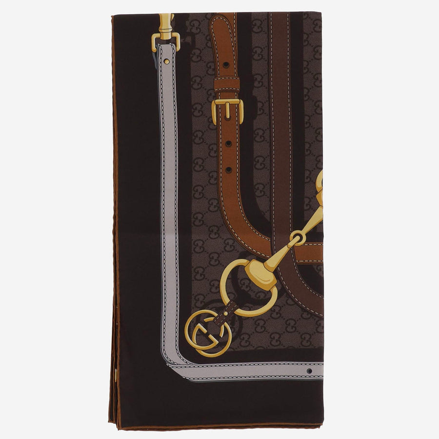 Gucci Silk Twill Foulard Scarf — Brown Scarfs
