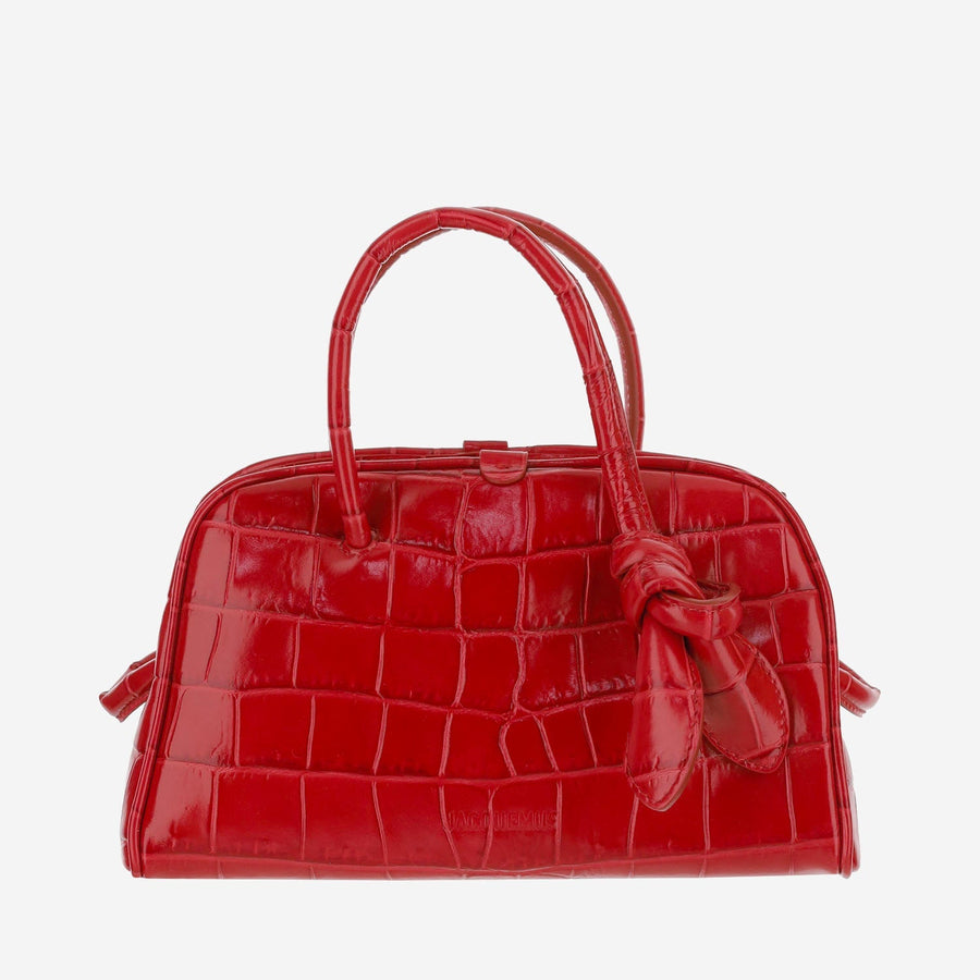 Jacquemus Crocodile-Embossed Calfskin Top Handle Bag — Red Suede