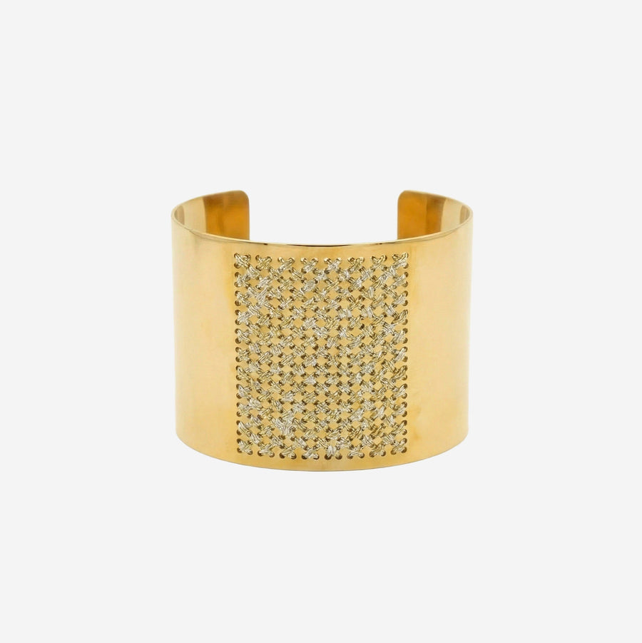 Leight Studio Crystal-Embellished Cuff Bracelet — Gold Steel Bracelets