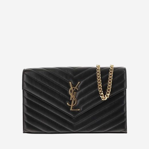 Saint Laurent Chevron-Quilted Lamb Leather Clutch — Black