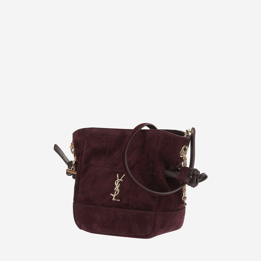 Saint Laurent Suede And Leather Shoulder Bag — Burgundy