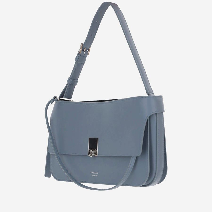 Ferragamo Cara Shoulder Bag — Blue Calf Leather