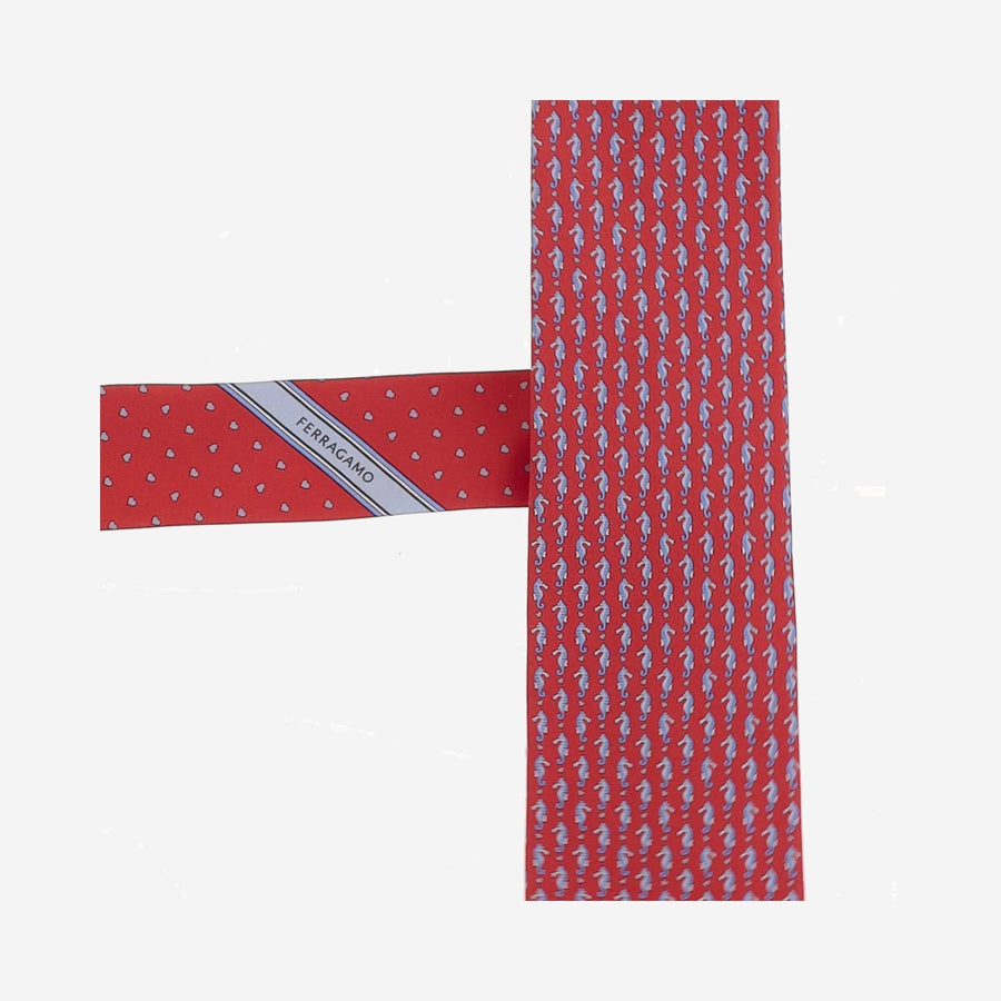 Ferragamo Silk Seahorse-Patterned Necktie — Red Neckties
