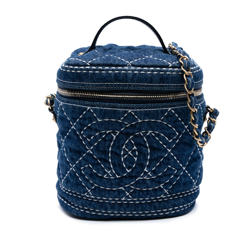 CC Quilted Denim Trip Vanity Case with Chain - Image 1