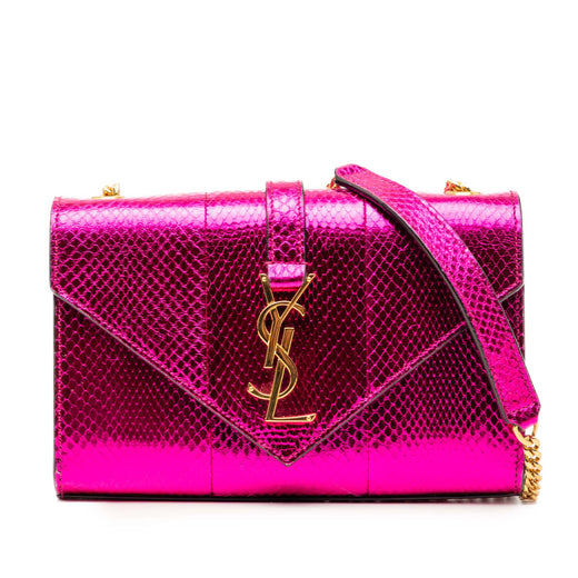 Small Metallic Python Embossed Leather Monogram Envelope Bag - Image 1