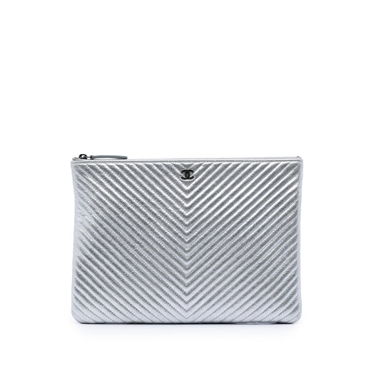 Medium Chevron Metallic Calfskin O Case Clutch - Image 1