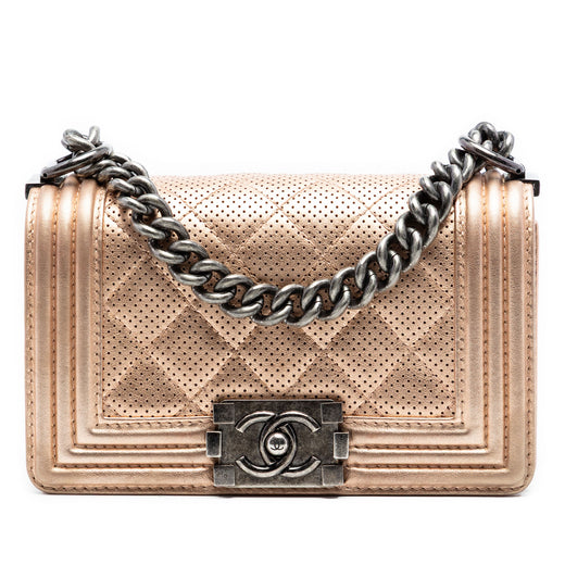 Small Quilted Perforated Metallic Lambskin Boy Flap - Image 1