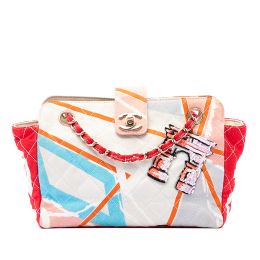 CC Quilted Printed Canvas and Sequins Arc De Triomphe Shoulder Bag - Image 1