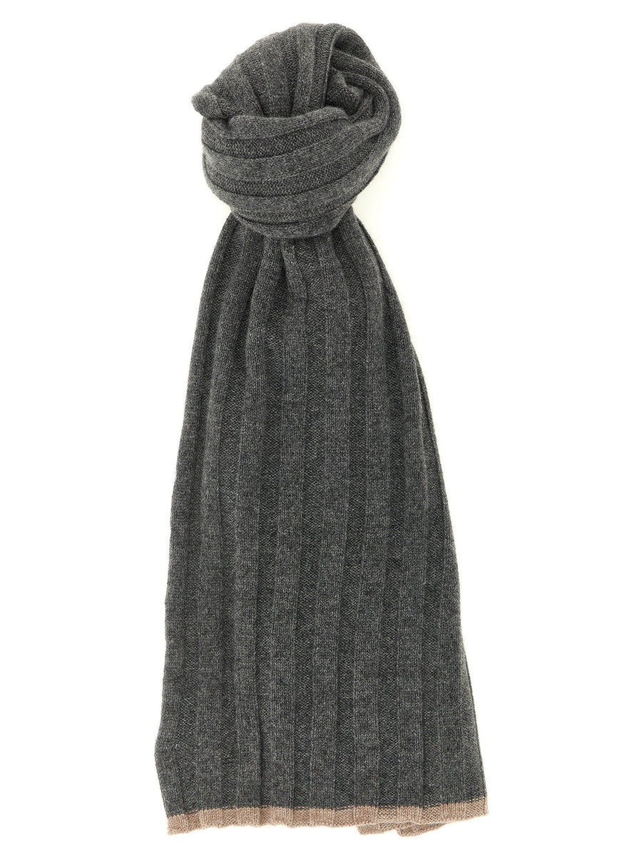 Brunello Cucinelli Ribbed Cashmere Scarf — Grey Pure Yarn Scarfs