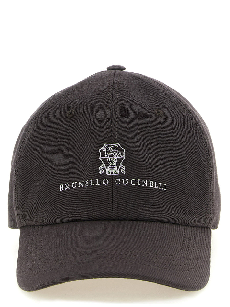 Brunello Cucinelli Logo-Embroidered Cotton Baseball Cap — Gray Pure Caps