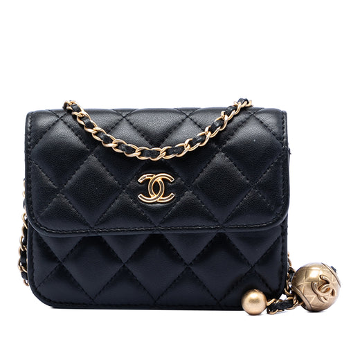 Mini Lambskin Pearl Crush Clutch with Chain - Image 1