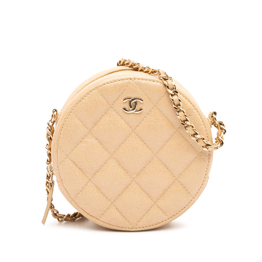 Quilted Caviar Round Clutch With Chain - Image 1