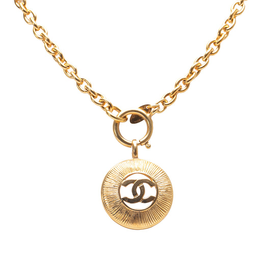 Gold Plated CC Round Pendant Necklace - Image 1