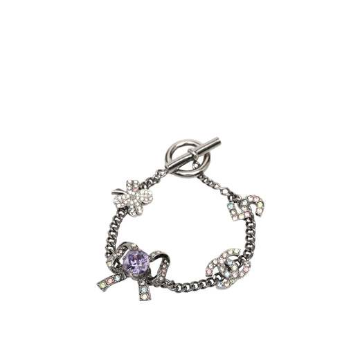Silver Plated Crystal CC No. 5 Bow Charm Bracelet - Image 1