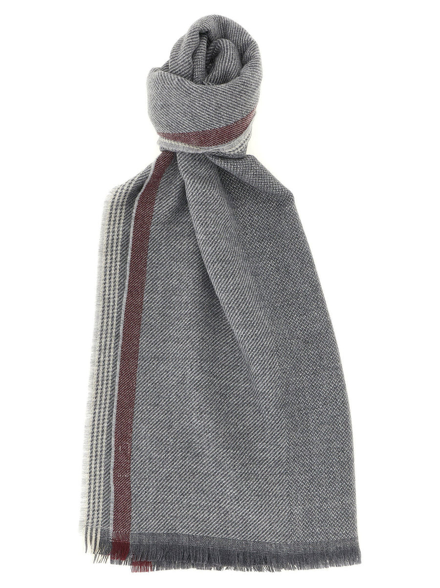 Brunello Cucinelli Diagonal Wool And Cashmere Scarf — Grey Scarfs