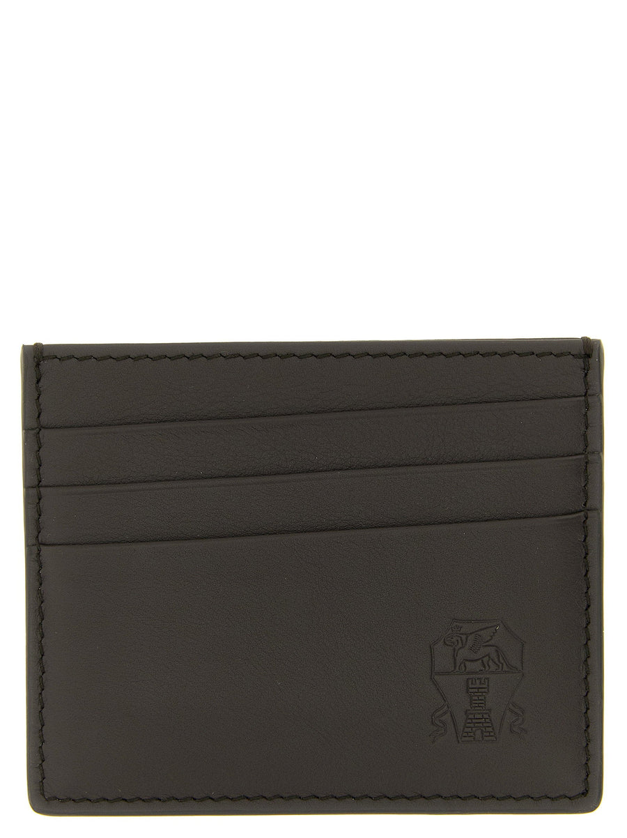Brunello Cucinelli Embossed Logo Leather Card Case — Black Cases