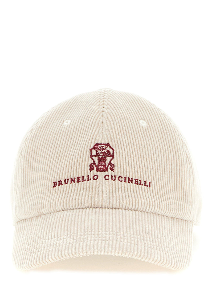Brunello Cucinelli Corduroy Baseball Cap — Cream Cotton Caps
