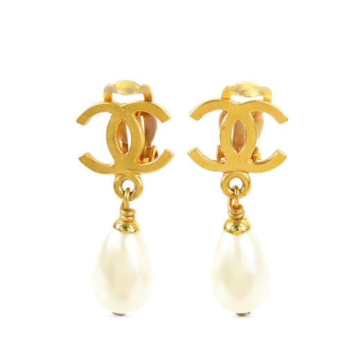 CC Gold Plated Faux Pearl Dangle Clip On Earrings - Image 1