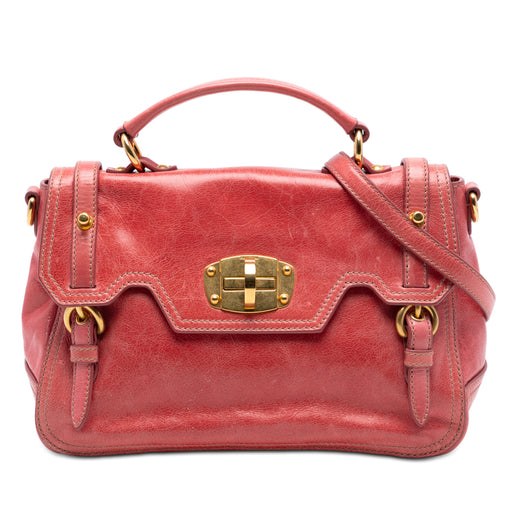 Distressed Leather Turnlock Satchel - Image 1