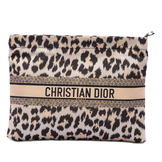 Mizza Embroidered Canvas Leopard Zip Pouch - Image 1
