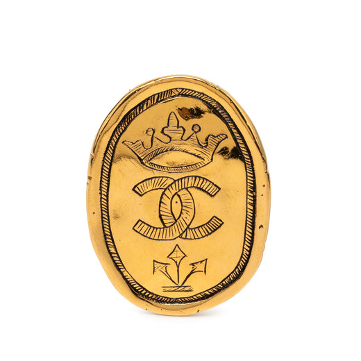 CC Gold Plated Crown Oval Brooch - Image 1