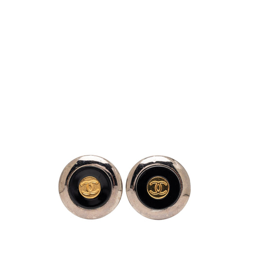 CC Two Tone Brass Enamel Clip On Earrings - Image 1