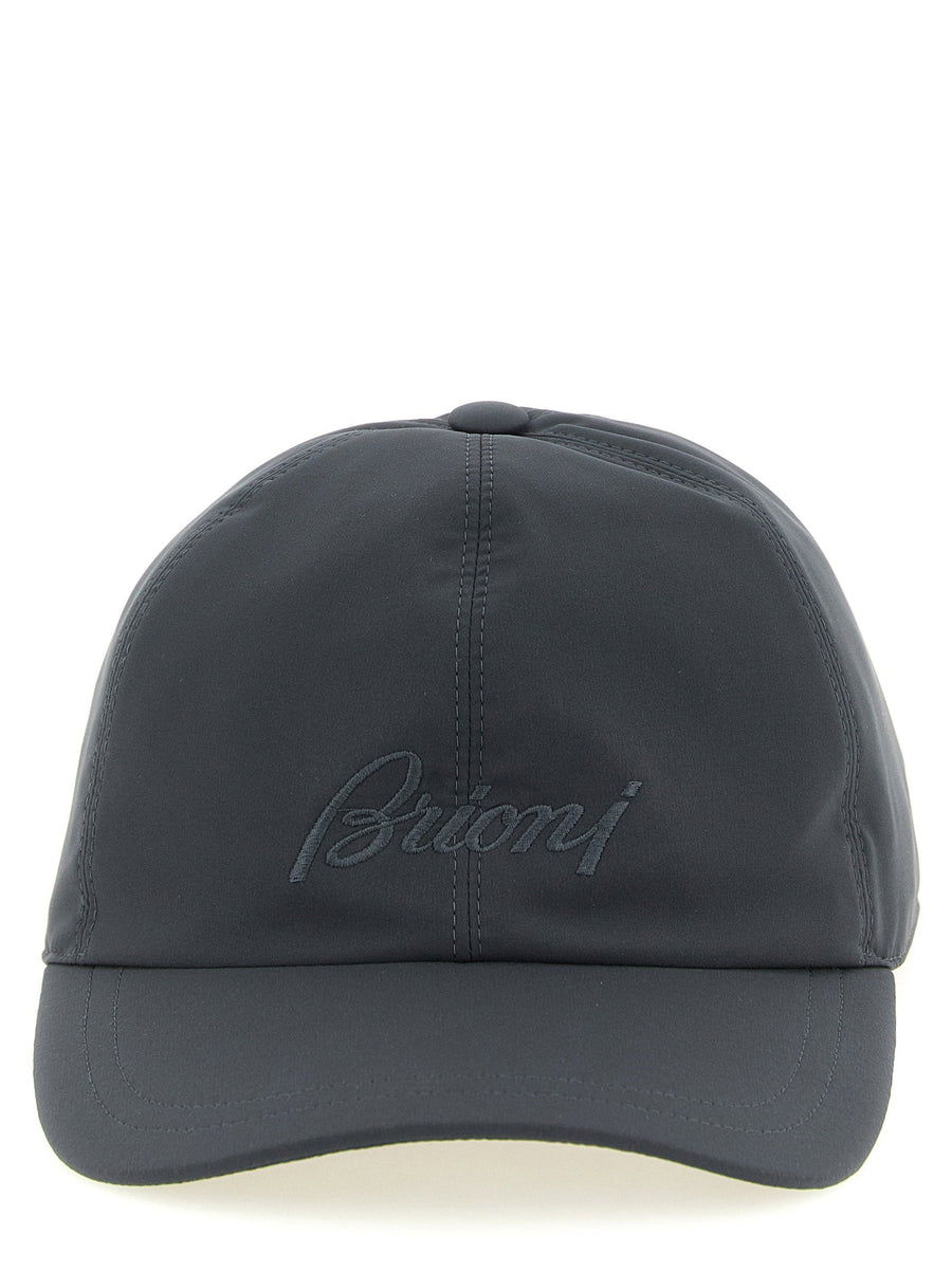 Brioni Tone-On-Tone Embroidered Logo Baseball Cap — Gray Caps