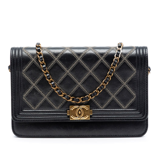 Quilted Lambskin Double Stitch Boy Wallet On Chain - Image 1