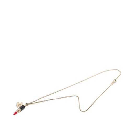 CC Gold Plated Strass Resin Lipstick Pendant Necklace - Image 1
