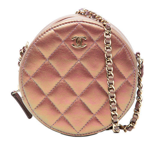 Quilted Iridescent Lambskin Round Clutch With Chain - Image 1