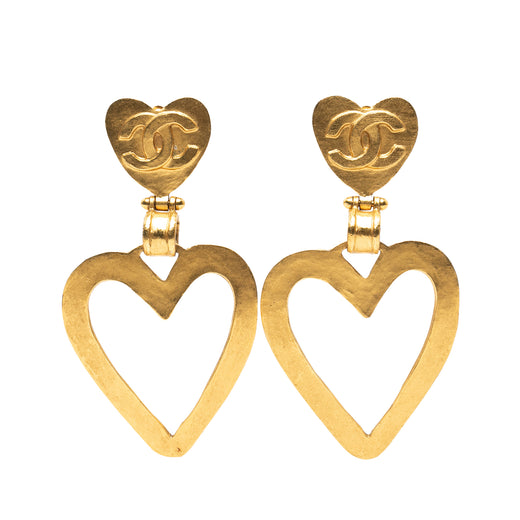 CC Gold Plated Heart Dangle Clip On Earrings - Image 1