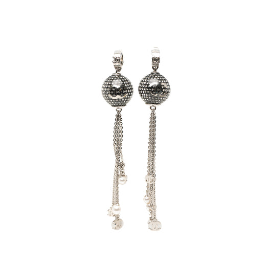 CC Brass Resin Strass Faux Pearl Disco Ball Drop Clip On Earrings - Image 1